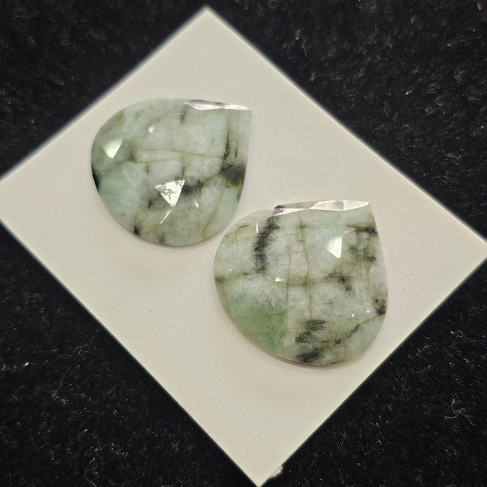 1 Pair Natural Emerald Rosecut Gemstone : Fancy Shape | Size:30x29mm - The LabradoriteKing