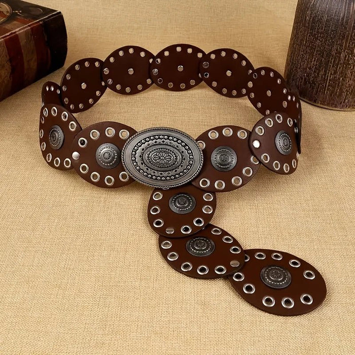 1pc Vintage Style Women'S Faux PU Belt with Oval Rivet Buckle Waistband Vintage Personalized Belts - Chrissy's Eye