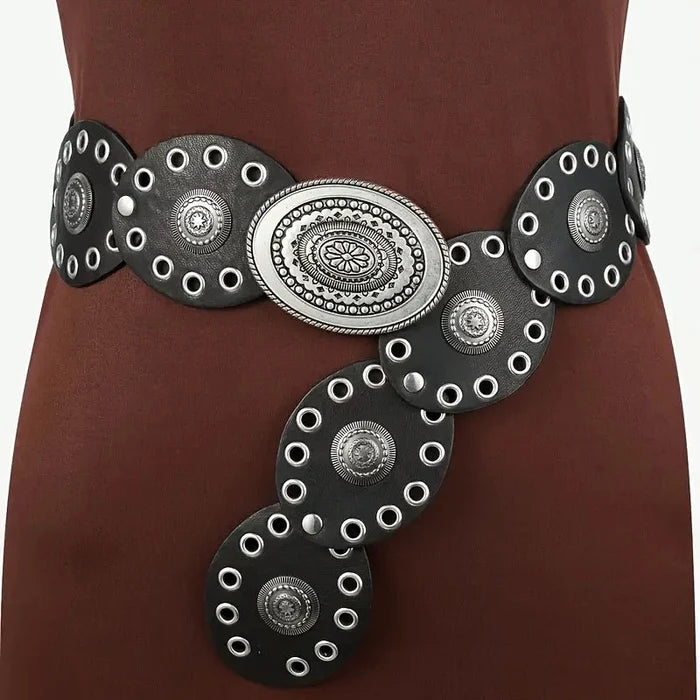 1pc Vintage Style Women'S Faux PU Belt with Oval Rivet Buckle Waistband Vintage Personalized Belts - Chrissy's Eye