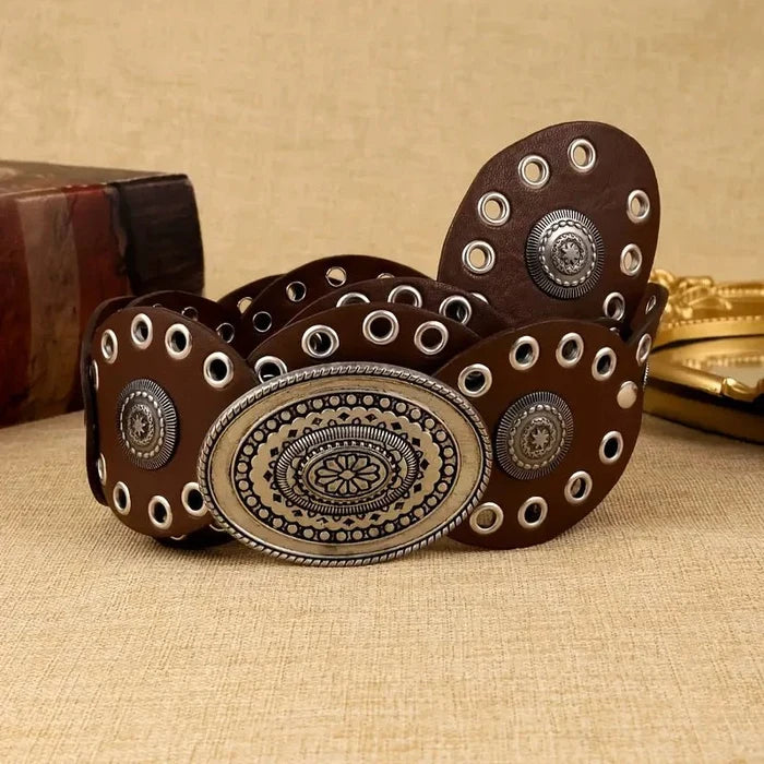 1pc Vintage Style Women'S Faux PU Belt with Oval Rivet Buckle Waistband Vintage Personalized Belts - Chrissy's Eye