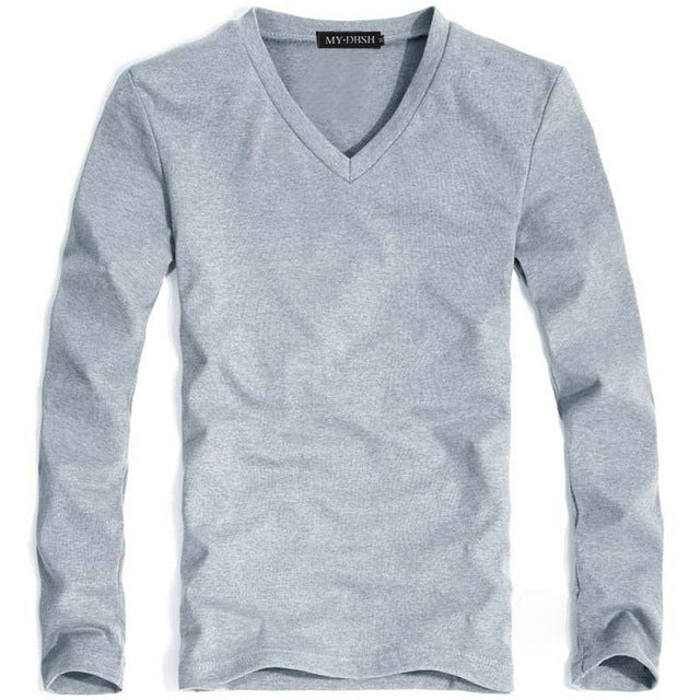 2018 Lycra cotton men 's t shirt long sleeve v neck men v-neck long sleeve T-shirt - 64 Corp