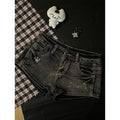 2026 Summer New Cute Hot Diamond Denim Low Waist Super Shorts Female Slim Black Gray Tight Y2k Shorts Hot Pants - Chrissy's Eye