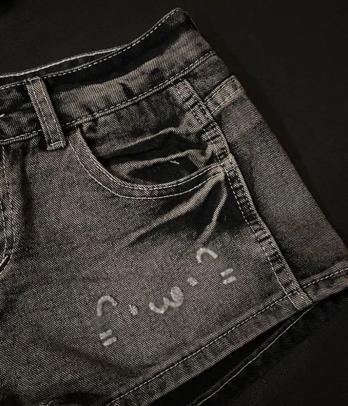 2026 Summer New Cute Hot Diamond Denim Low Waist Super Shorts Female Slim Black Gray Tight Y2k Shorts Hot Pants - Chrissy's Eye