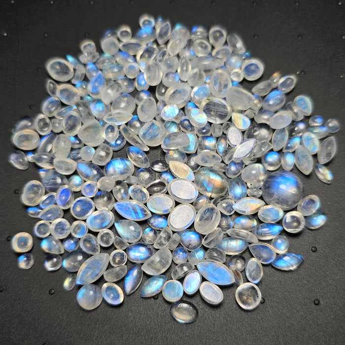 50 Pcs of Good Quality Rainbow Moonstone Cabochons | 3-10mm - The LabradoriteKing