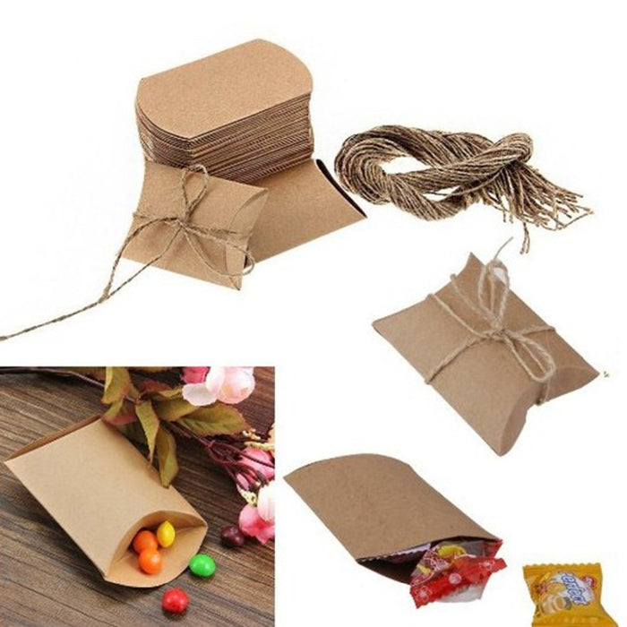 50PCS Cute Kraft Paper Pillow favor Box Wedding Party Favour Gift Candy Boxes Home Party Birthday Supply - 64 Corp