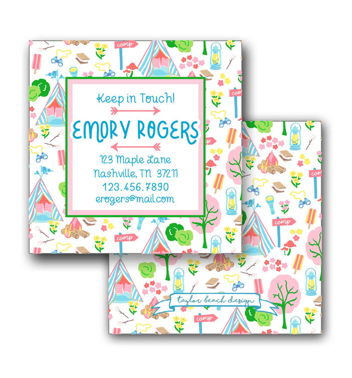 Adventure Camp Personalized 3.5" Square Calling Cards, White