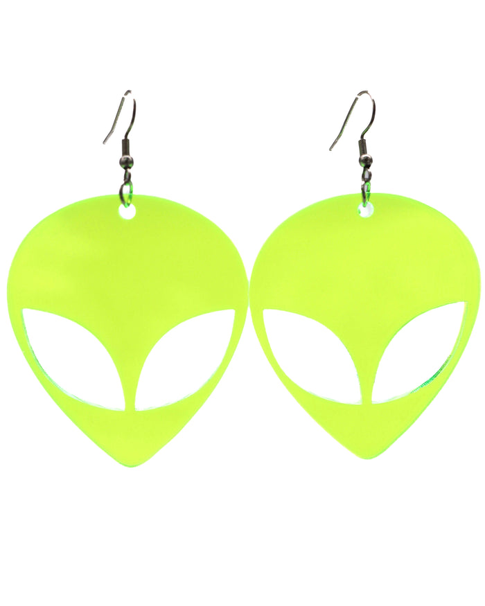 Alien Head Earrings, Dangle Earrings, - One Stop Rave