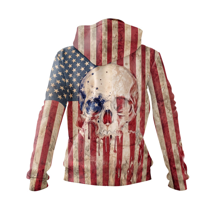 American Flag Skull Women's Fleece Hoodie Patriotic Graphic Sweatshirt