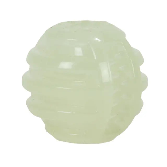 Ancol Tough glow ball, 7cm glow-in-the-dark floating fetch ball with a central hole for a treat stick