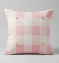 Baby Pink Buffalo Plaid Luckybird Square Button Pillow