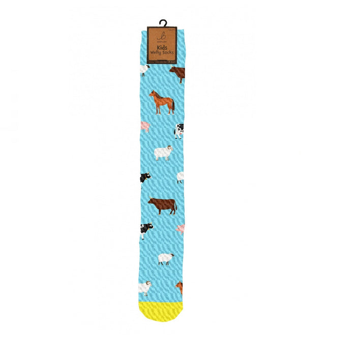 Bartleby Farmyard Friends children’s welly sock, size 9–3, a patterned long boot sock