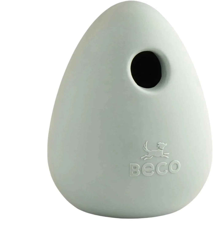 Beco Boredom Buster natural rubber treat dispensing dog toy in green, upright on a plain background