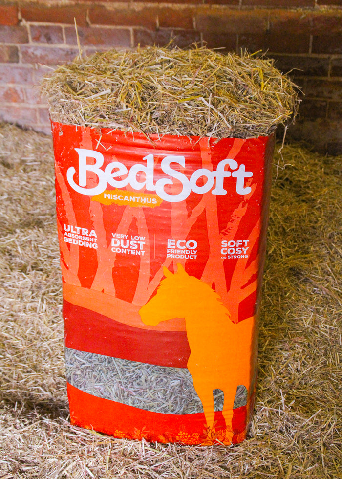 Close view of chopped Bedsoft Miscanthus bedding showing the coarse fibrous stalks