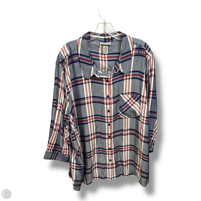 Blouse 3/4 Sleeve By Catherines In Plaid Pattern, Size: 4x