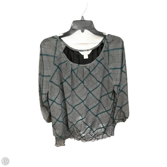 Blouse 3/4 Sleeve By Christopher And Banks In Plaid Pattern, Size: L