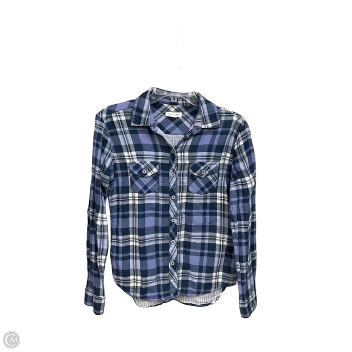 Blouse Long Sleeve By Beachlunchlounge In Plaid Pattern, Size: S