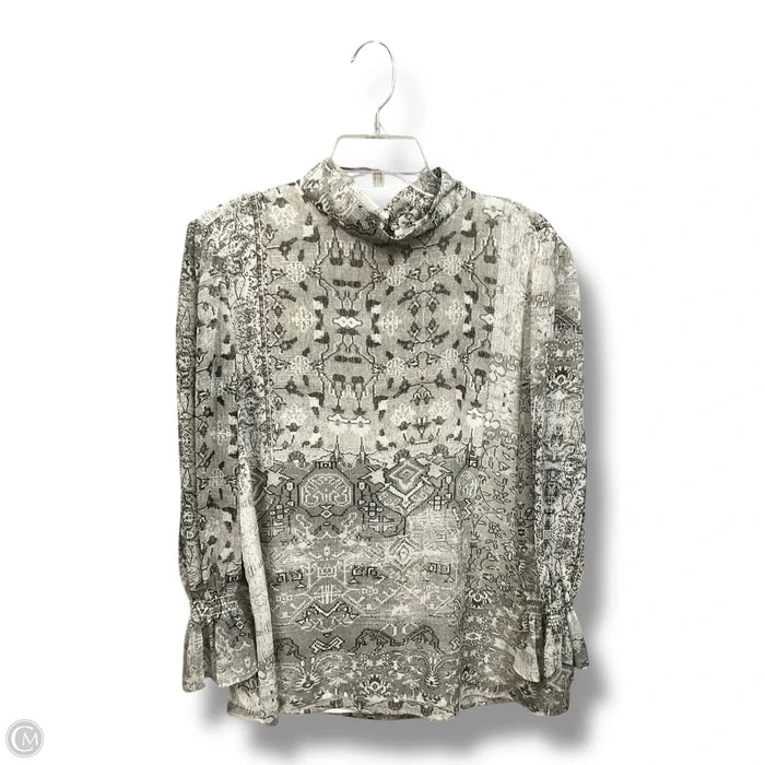 Blouse Long Sleeve By Calvin Klein In Grey & White, Size: Xl