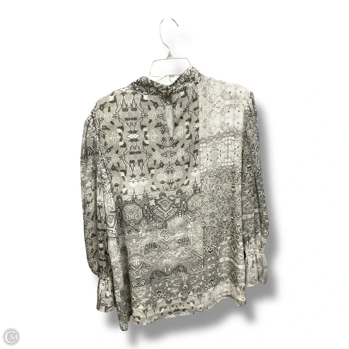 Blouse Long Sleeve By Calvin Klein In Grey & White, Size: Xl
