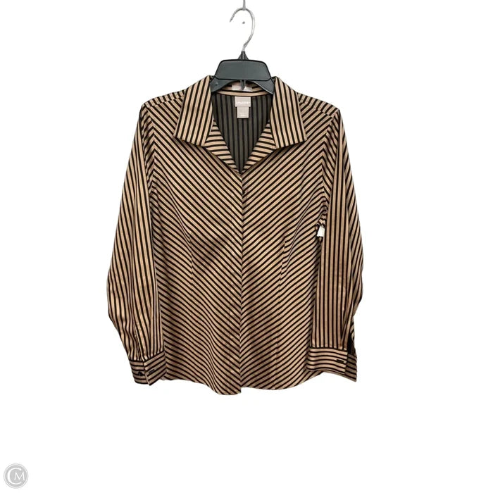 Blouse Long Sleeve By Chicos In Black & Tan, Size: M