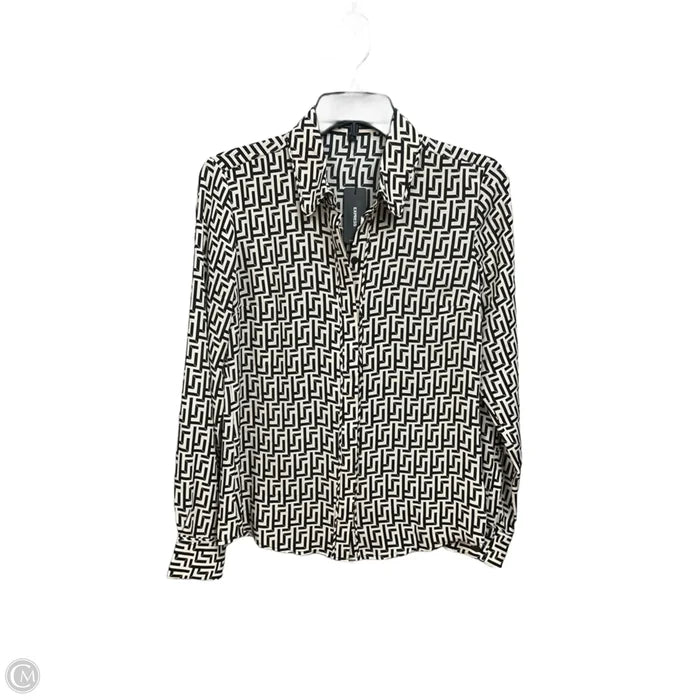 Blouse Long Sleeve By Express In Black & Cream, Size: Xs