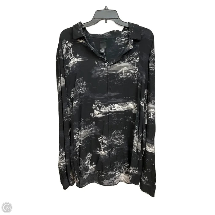 Blouse Long Sleeve By H&m In Black & Grey, Size: Xxl