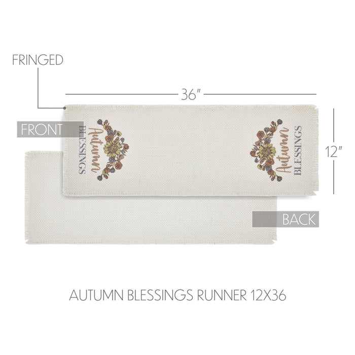 Bountifall Autumn Blessings Decorative Table Runner 12x36 Inch Fall Harvest Thanksgiving Home Decor Fabric Accent