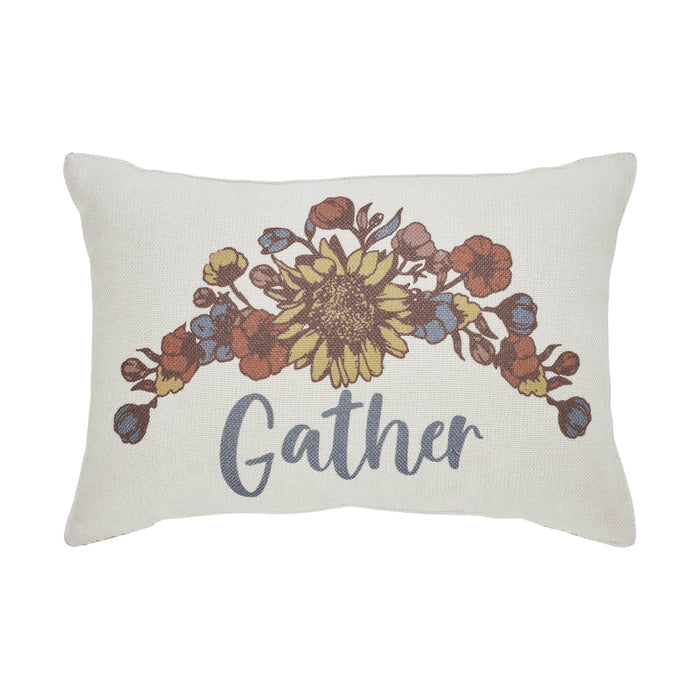 Bountifall Gathered Floral Lumbar Pillow 9.5x14, Decorative Farmhouse Accent Cushion