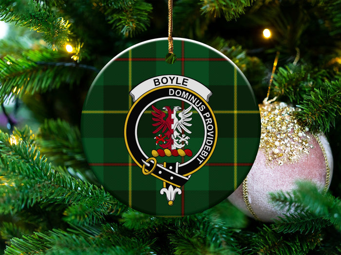 Boyle clan crest tartan ornament with Dominus Providebit motto