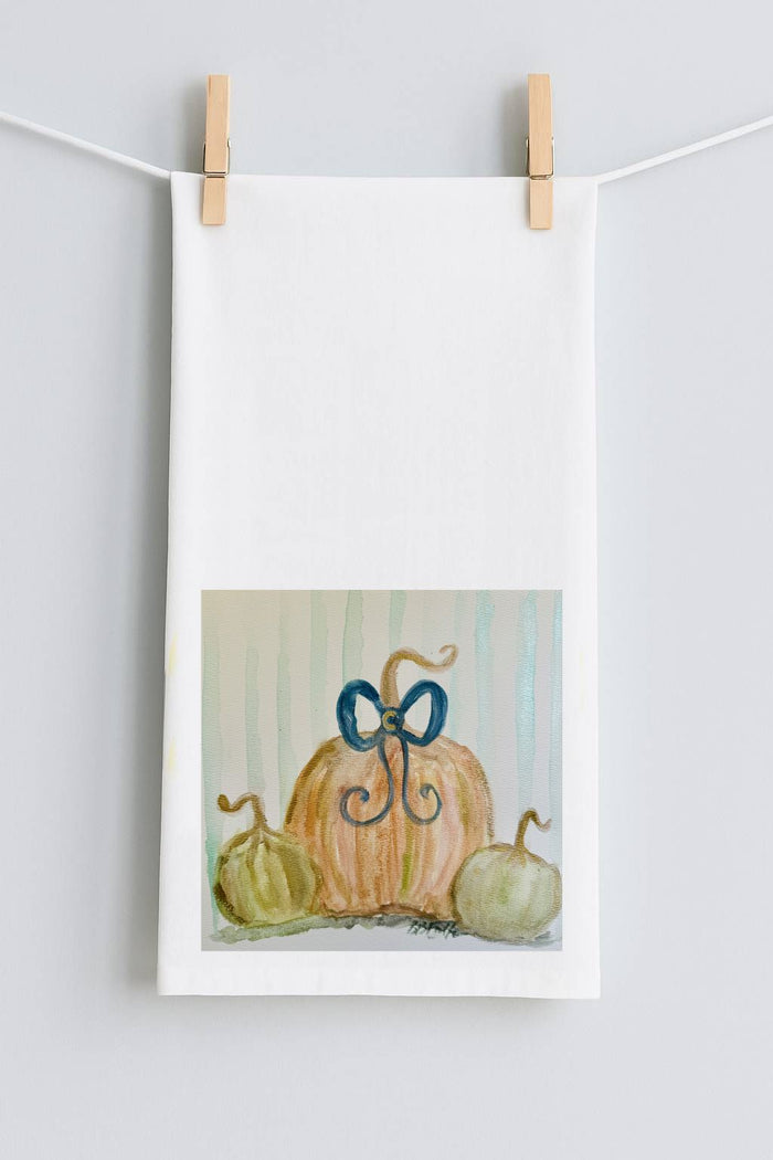 Bridgett Navy Bow Pumpkins Tea Towel