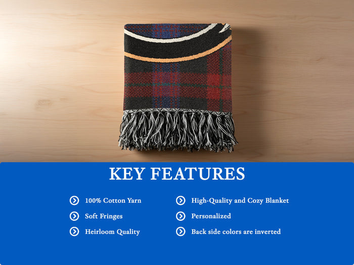 Brown woven blanket detail — 100% cotton yarn tartan with soft fringe edges