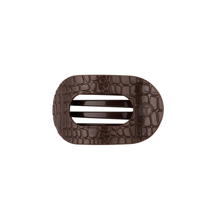 Brown Crocodile Small Flat Round Hair Clip