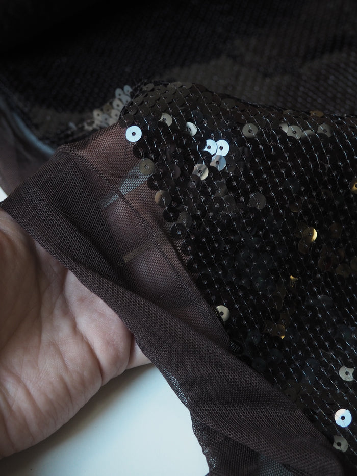Brown Sequin Stretch Mesh