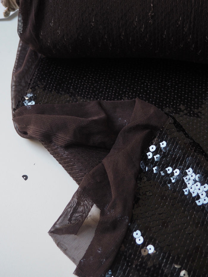 Brown Sequin Stretch Mesh