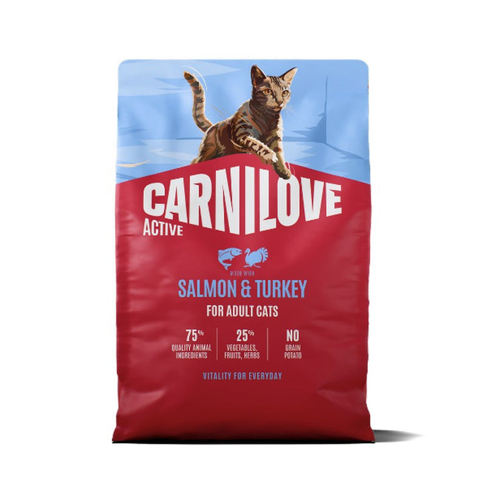 Carnilove ACTIVE Salmon & Turkey grain-free dry cat food for adult cats, 400g bag front