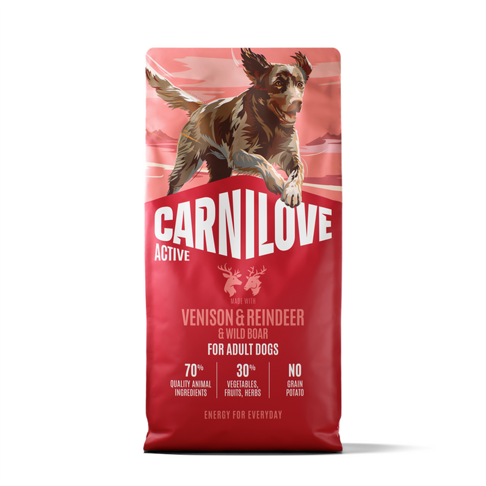 Carnilove ACTIVE Venison, Reindeer & Wild Boar grain-free dry dog food, front of the bag