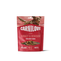Carnilove Turkey and Rabbit jerky dog treats 100g, front of the resealable pack