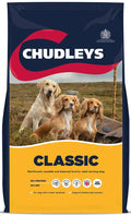 Front of the Chudleys Classic 14kg bag, maintenance dry dog food rich in chicken