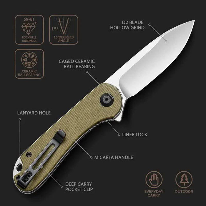 CIVIVI Knives Elementum Knife 2.96" D2 Satin Blade, Dark Green Micarta - NORTH RIVER OUTDOORS