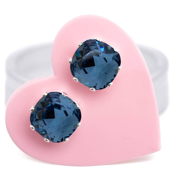 Denim Mini Cushion Sterling Silver Stud Earrings