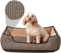 Doggy Style Snuggler bolstered dog bed in tan houndstooth cloth with velvet piping around a raised rim