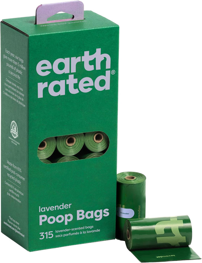 Earth Rated lavender scented poo bags, bulk pack of 315 bags on 21 refill rolls
