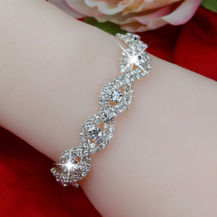 Elegant Deluxe Silver Rhinestone Crystal Bracelet - 64 Corp