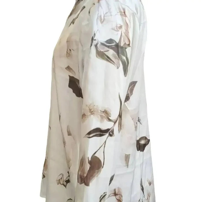 Elegant Intellectual Women's Satin Floral Print Shirt | Soft & Smooth V-Neck Long-Sleeve Button Formal Top for Spring - Chrissy's Eye