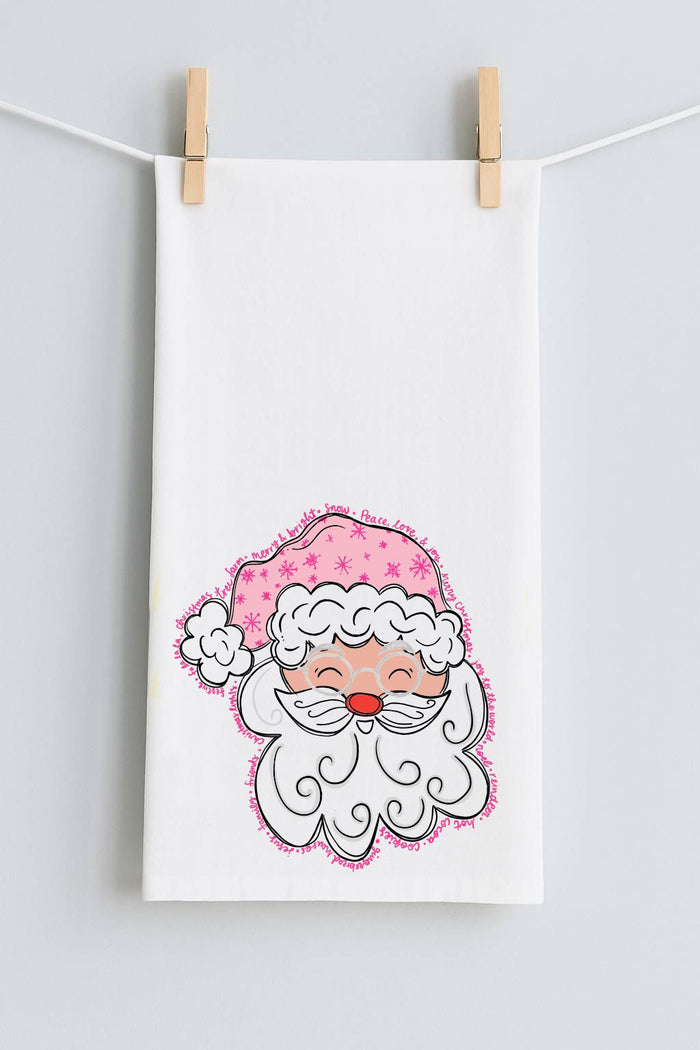 Emmalee Pink Santa Tea Towel