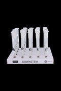Pack of glass downstems for water pipes, displayed on branded packaging.