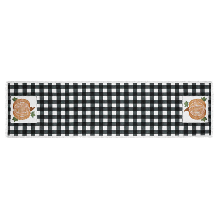 Farmhouse Black White Buffalo Plaid Pumpkin Table Runner 12x48 Inch Fall Autumn Harvest Kitchen Dining Decor
