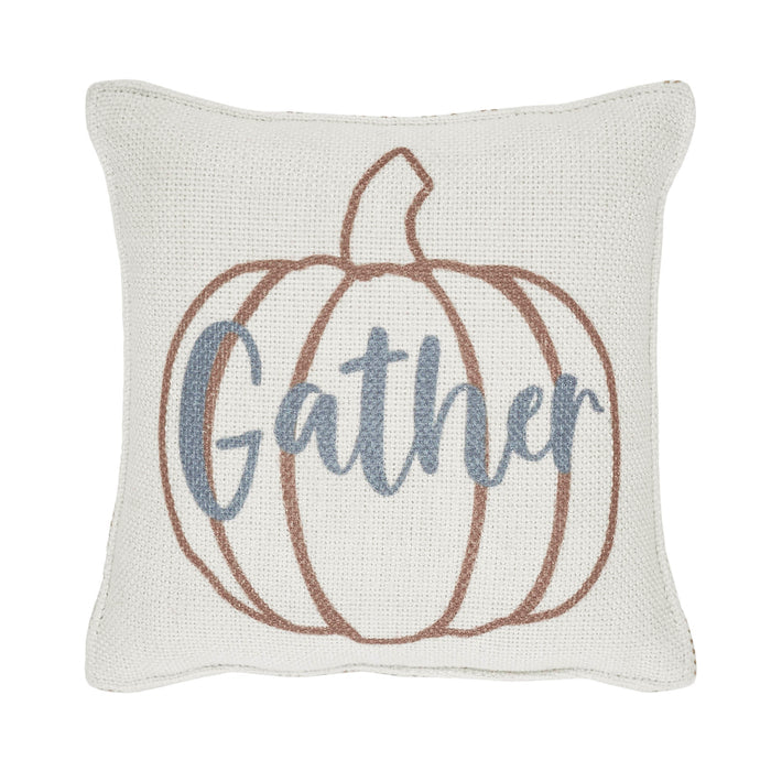 Farmhouse Fall Harvest Pumpkin Gather Decorative Accent Pillow 6x6 Inch