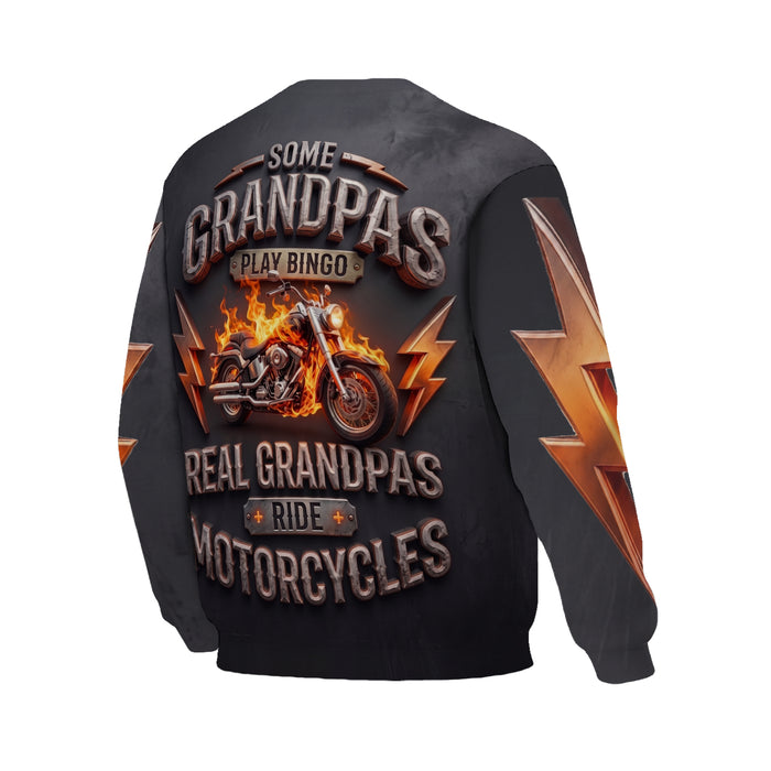Fire Motorcycle Graphic Crewneck Sweatshirt Bold Flame Biker Apparel