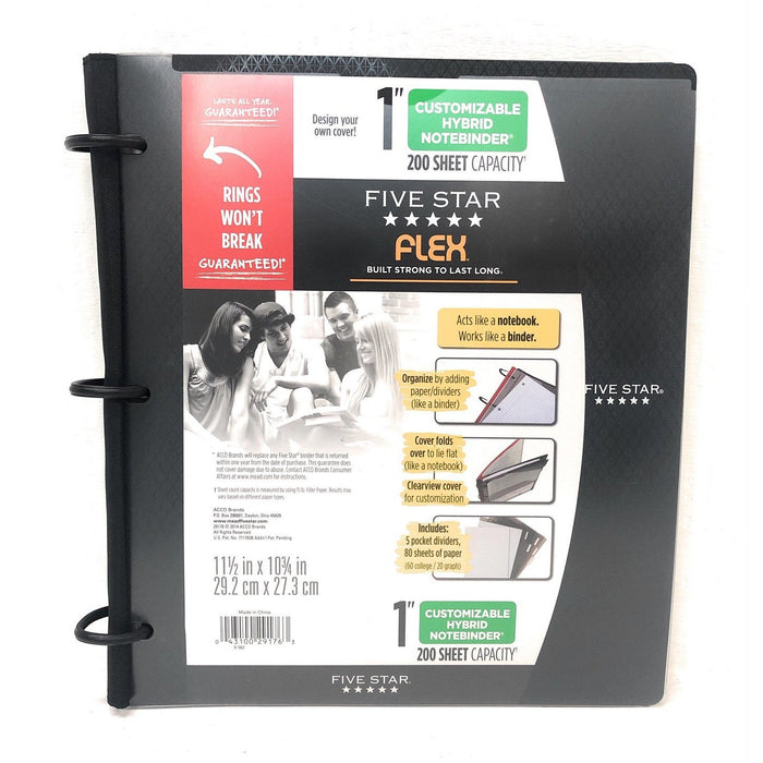 Five Star 29176 1" Hybrid Note Binder Black, 04 Black