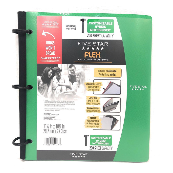 Five Star 29176 1" Hybrid Note Binder Green, 03 Green